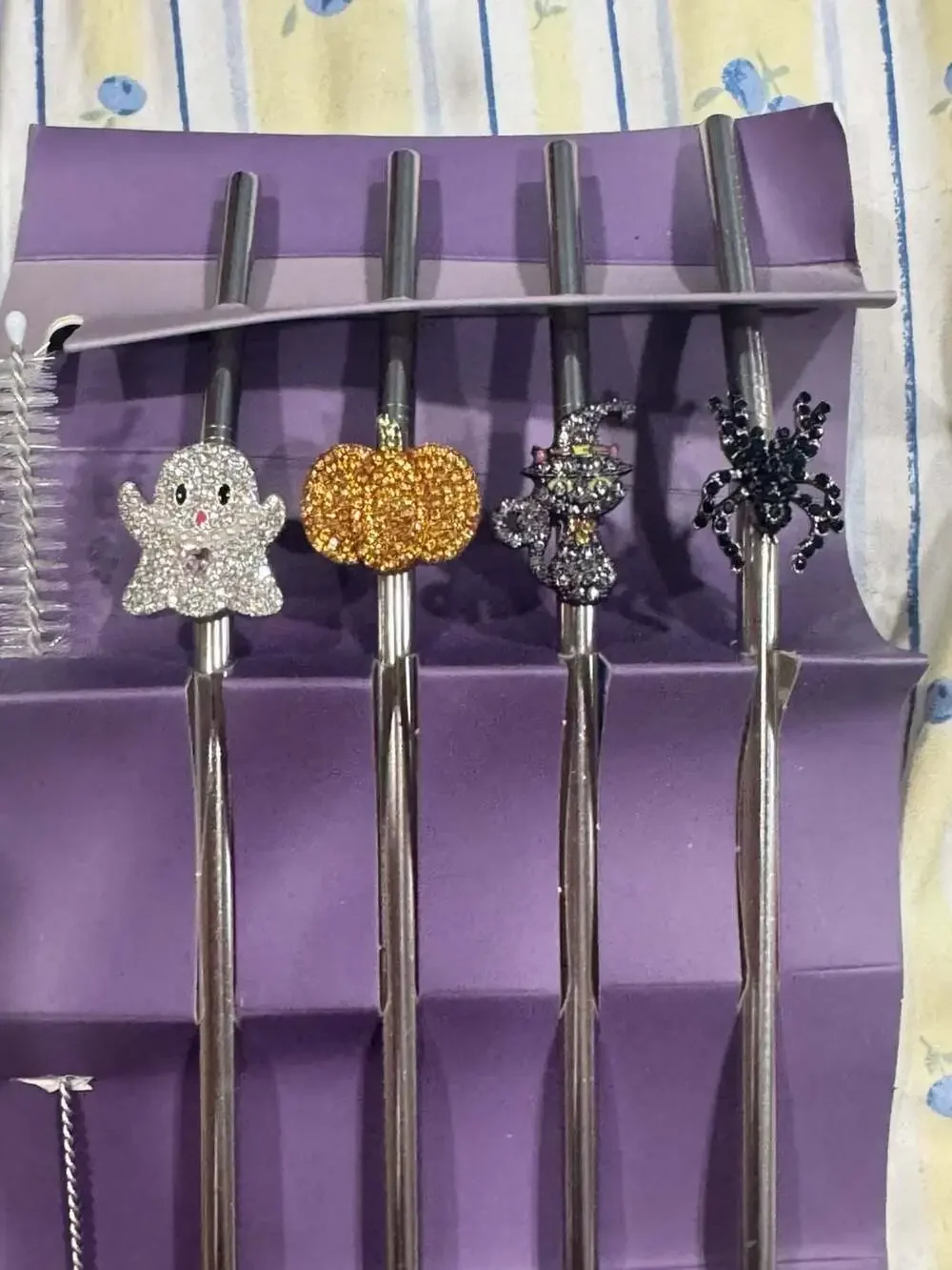 Halloween Stainless Steel Reusable Drinking Straws with Rhinestone Charms